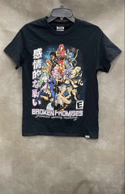 Broken Promises Men's Black Anime Girls Graphic Streetwear T-Shirt Sz S