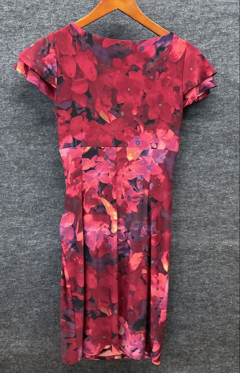 Lauren Ralph Lauren Women's Pink Floral Flutter Sleeve Ruched Sheath Dress Sz 4P