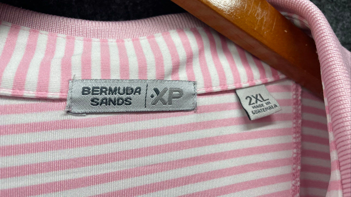 Bermuda Sands Men's Pink Striped XP Short Sleeve Golf Polo Shirt Sz 2XL