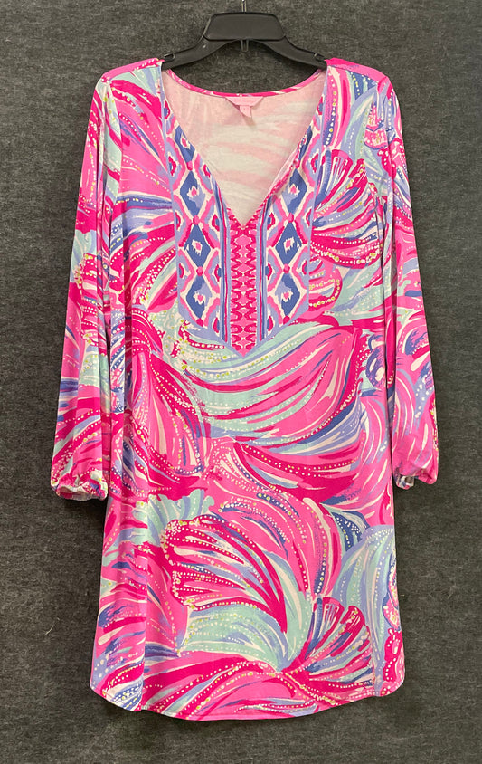 Lilly Pulitzer Women's Gianna Tunic Dress Pink V-Neck Long Sleeve Sz L