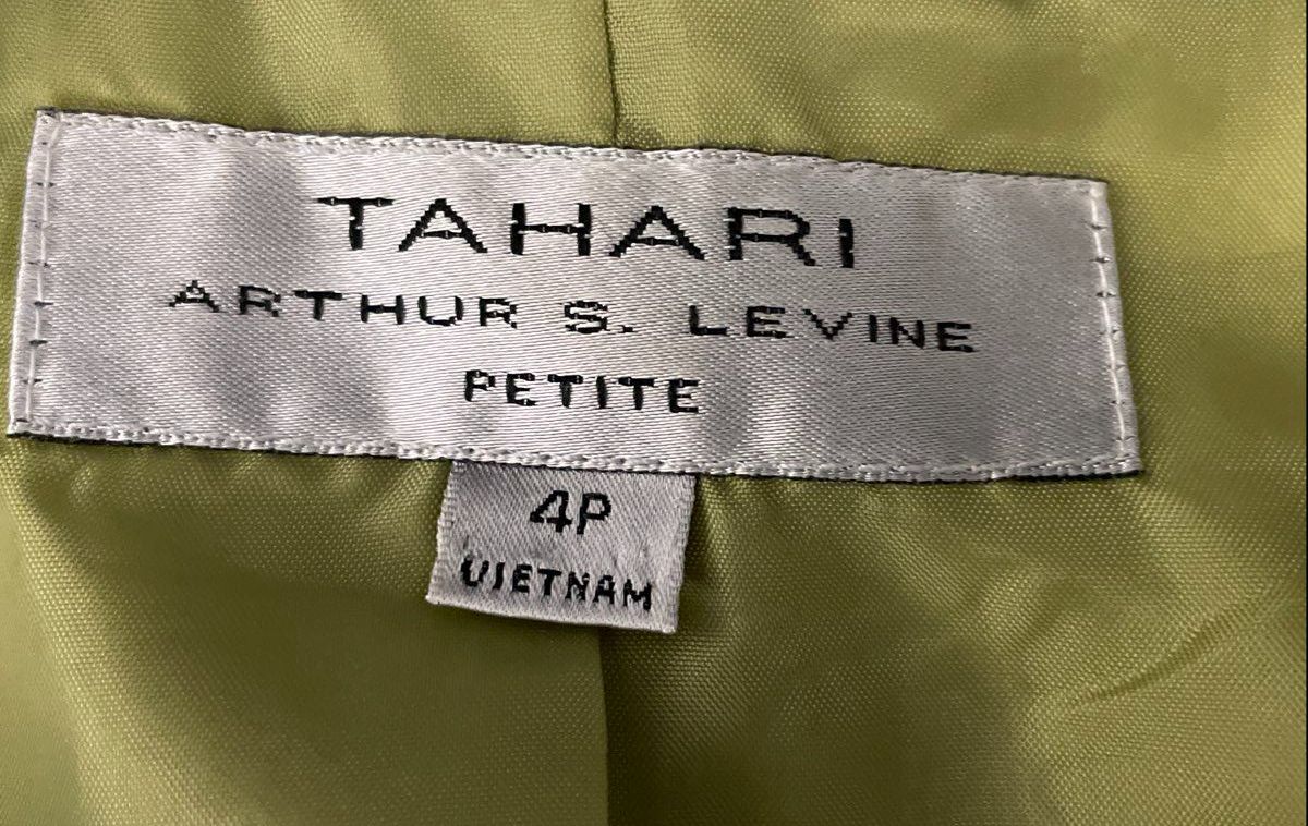 Tahari Women's Lime Green Short Sleeve Belted Utility Blazer Gold Buttons Sz 4P