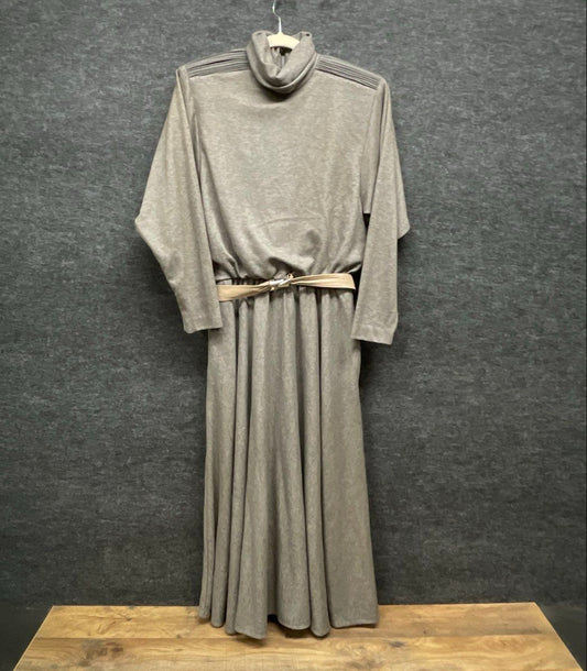 Vintage 80s Positive Attitude Roll Neck Pleated Shoulder Maxi Dress Sz 9/10