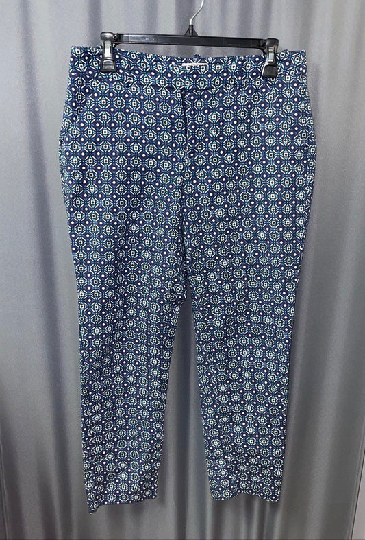 Merona Women's Navy Teal Geometric Medallion Stretch Classic Slim Pants Sz 6