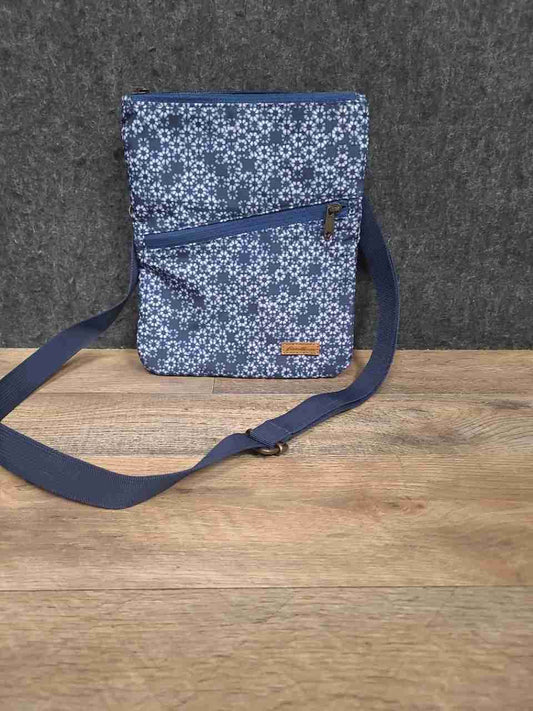 Eddie Bauer Blue White Geometric Print Slim Crossbody Travel Bag Small