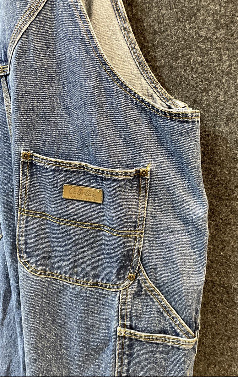 Vintage 90s Cabela's Men's Blue Denim Bib Overalls Carpenter Pants Sz 48x30