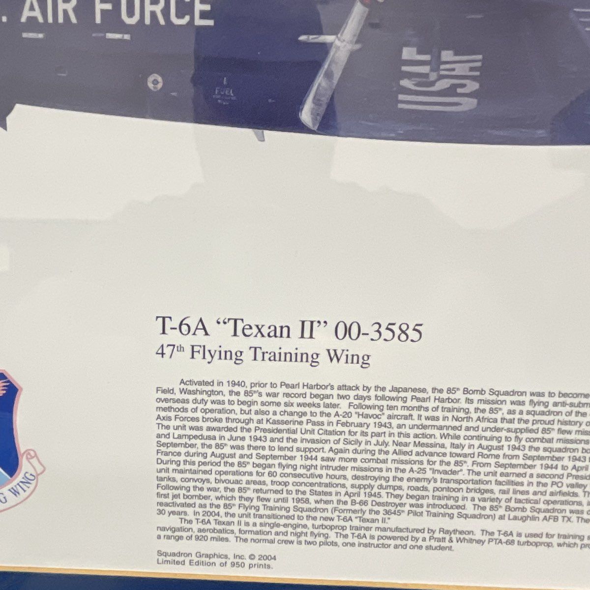 T-6A "Texan II" 05-3585 47th Flying Training Wing Laughlin AFB Texas Autographed