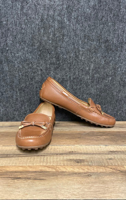 Michael Kors Daisy Cognac Brown Leather Moccasin Loafers Women's Size 7.5