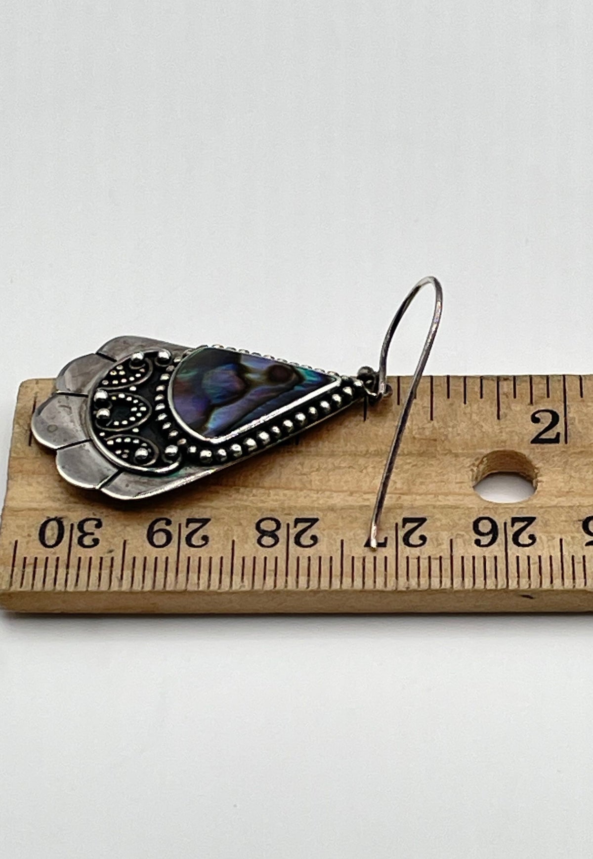 Merav 925 Sterling Silver Abalone Granulated Scalloped Dangle Earrings 8.2g