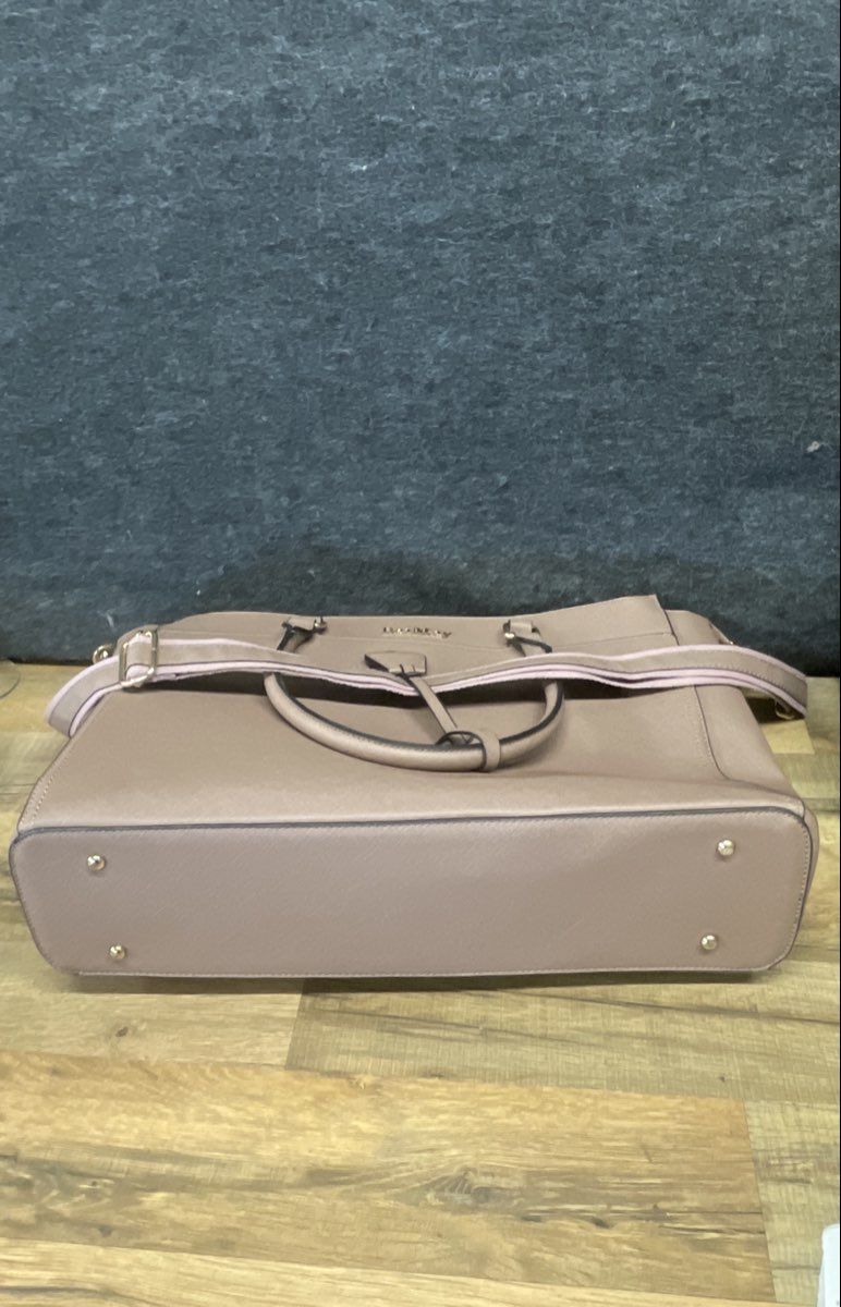 BaiMay Taupe Saffiano Textured Laptop Tech Tote Bag Gold Hardware Large