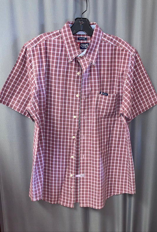 Chaps Men's Red Plaid Short Sleeve Button Up Shirt Easy Care Sz L