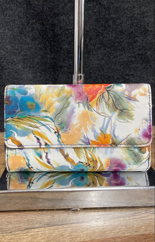 Safe Keeper Multi Color Floral Print Textured Leather Clutch Wallet Organizer