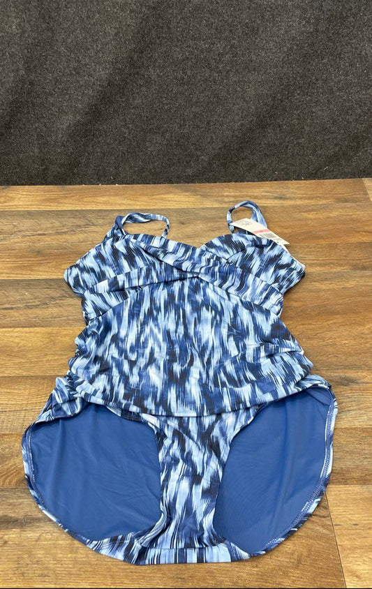 Anne Cole Women's Blue White Abstract Underwire One-Piece Swimdress NWT Sz 10