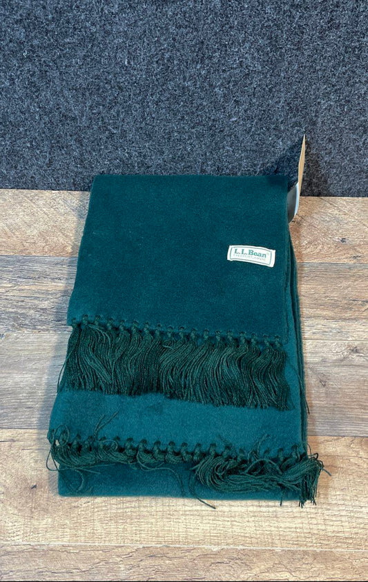 Vintage 80s L.L. Bean Green Polarplus Fleece Scarf Tassel Fringe NWT
