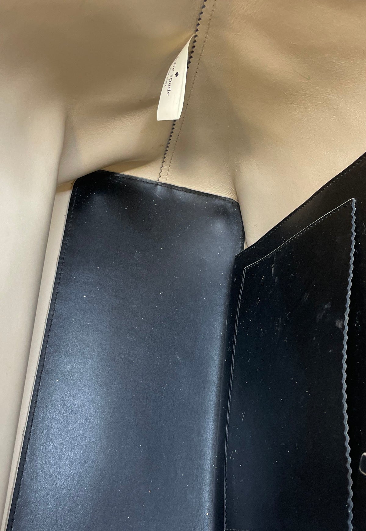 Kate Spade Black Leather Scalloped Trim Tote Bag Silver Hardware