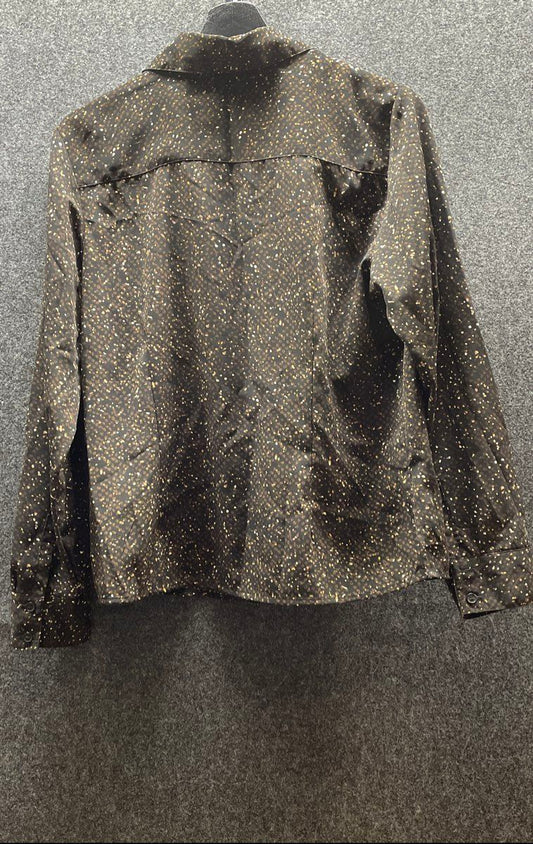 Croft & Barrow Women's Brown Black Speckled Print Long Sleeve Blouse Size M