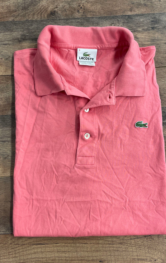 Lacoste Men's Vintage Classic Fit Polo Shirt Pink Pique Cotton Sz 5 L
