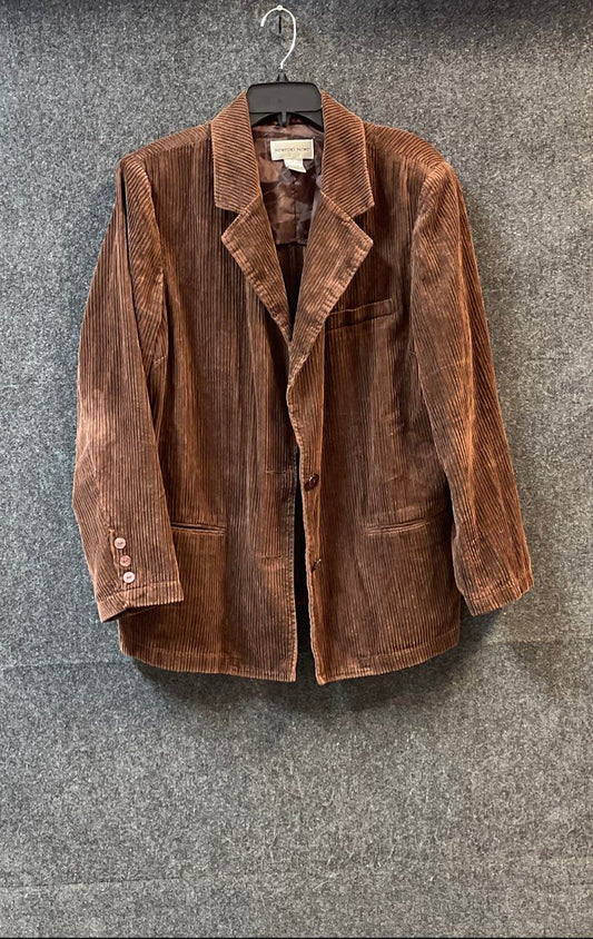 Newport News Women's Brown Corduroy Blazer Jacket Cotton Wide Wale Size 16W