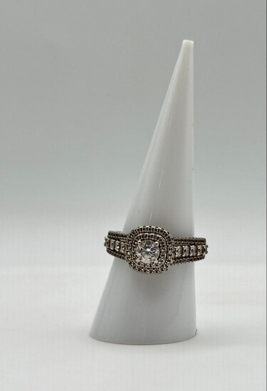 925 Sterling Silver Double Halo Round-Cut CZ Ring 4.9g