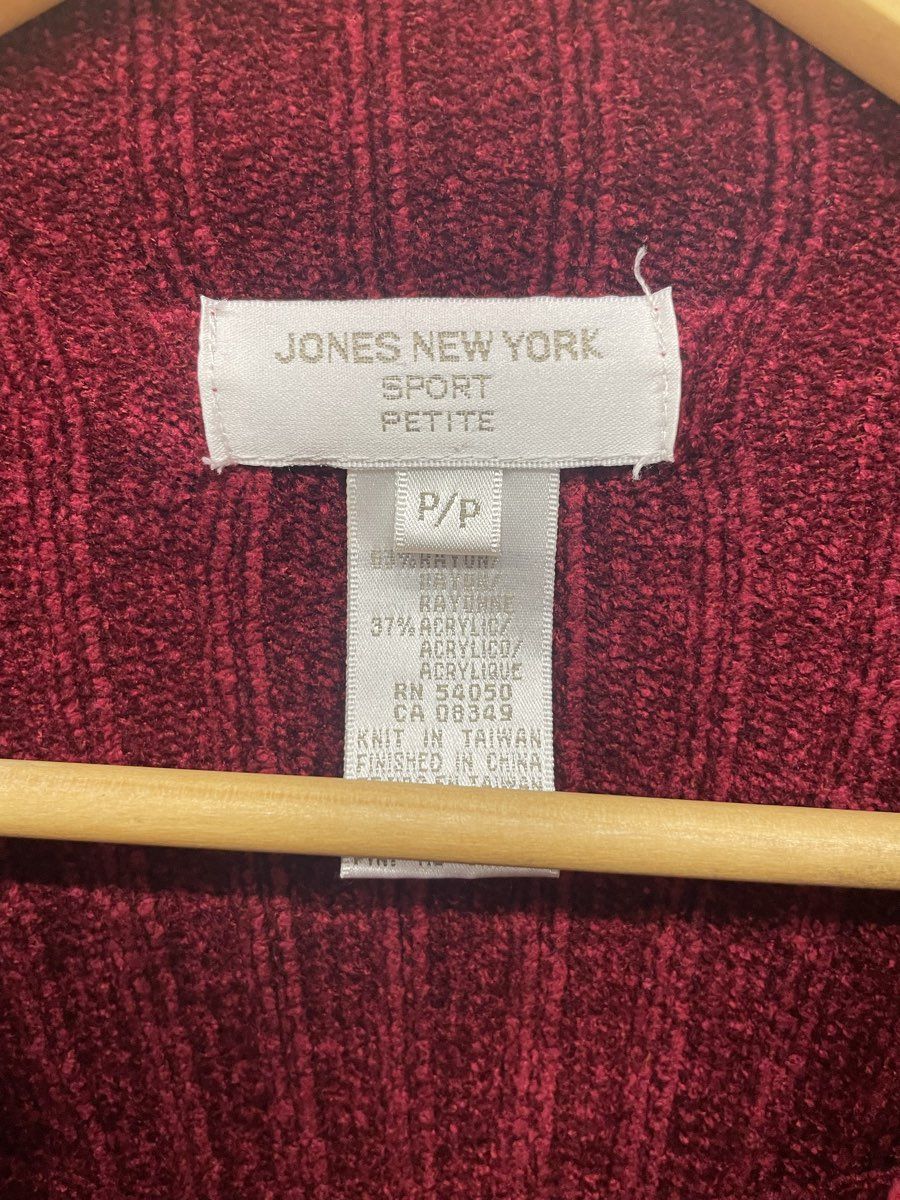 Jones New York Women's Red Ribbed Knit Long Sleeve Shirt Sport Sz Petite P/P