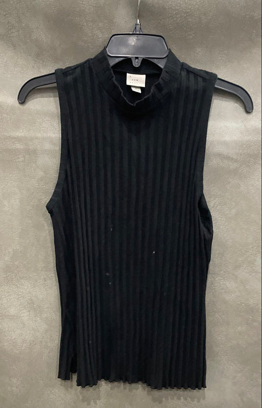 a new day Women's Black Ribbed Sleeveless Mock Neck Shirt Tank Top Sz S