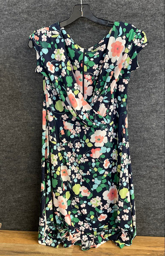 Tommy Hilfiger Women's Navy Blue Floral Draped V-Neck Sheath Dress Size 18