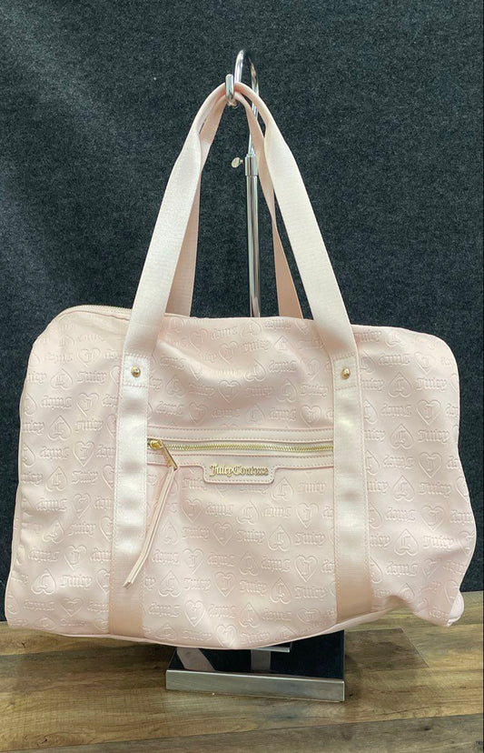 Juicy Couture Pink Leather Embossed Logo Duffle Weekender Travel Bag Large