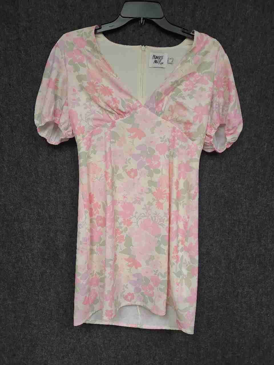 Princess Polly Women's Pink White Floral Puff Sleeve V-Neck Mini Dress Sz 6