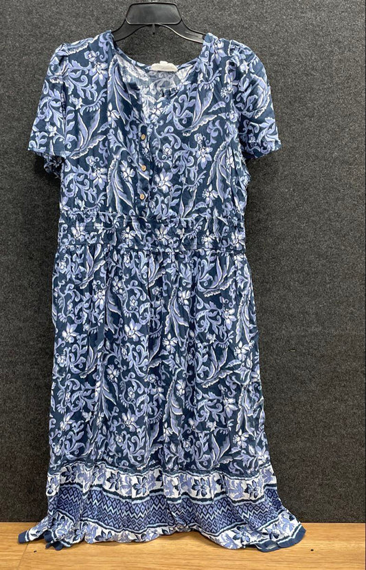 Lucky Brand Women's Blue Floral Paisley Smocked Waist Button Front Dress Sz XXL