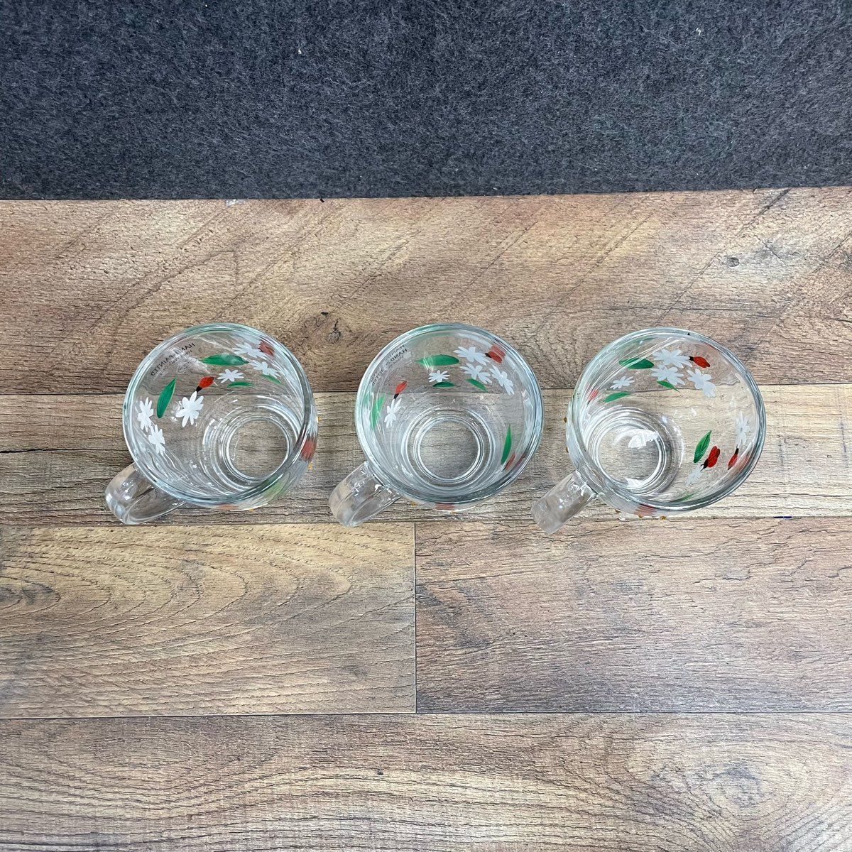 Set 3 Hand-painted Glass Mugs Daisy and Ladybug Design