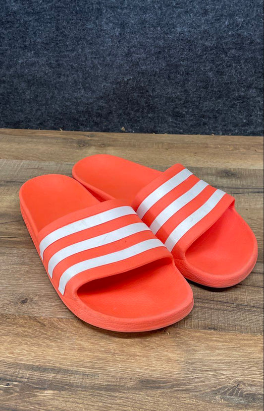 Adidas Adilette Slides Orange White 3-Stripe Sport Sandals Men's Size 9