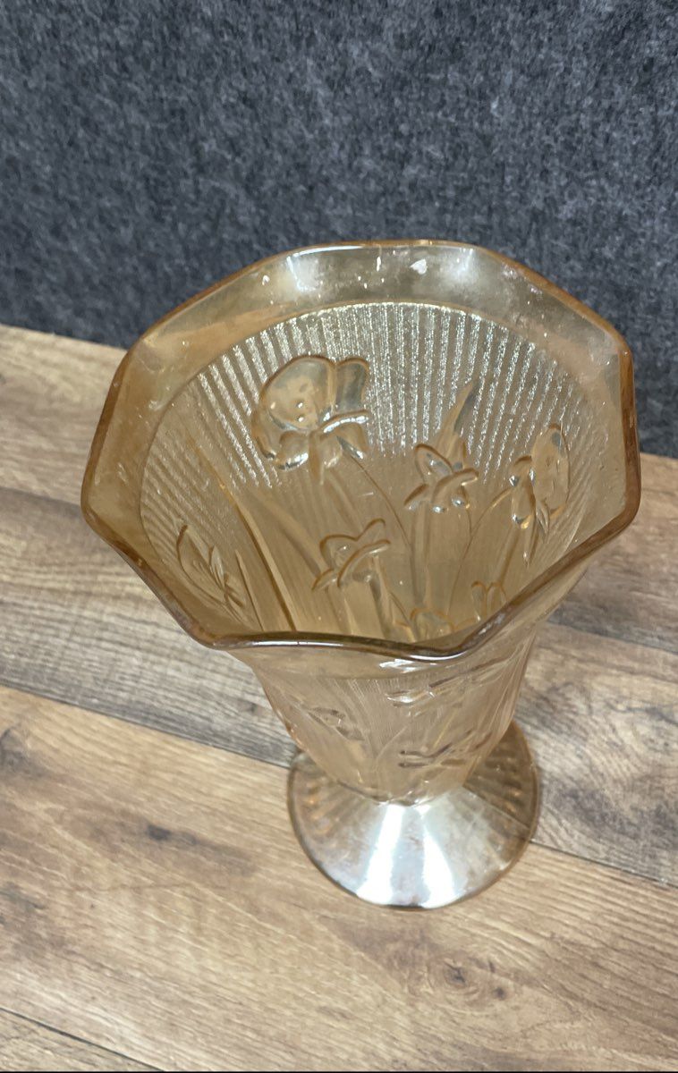 Vintage Marigold Iris & Herringbone Vase by Jeanette
