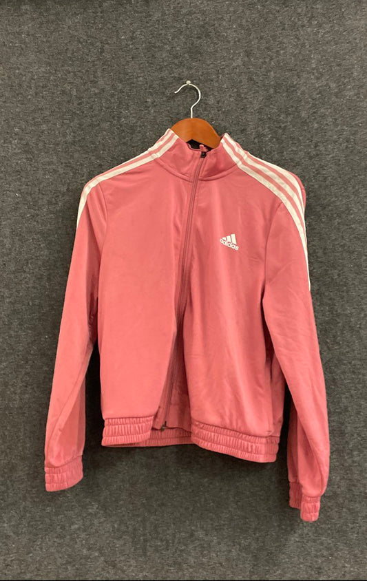 Adidas Women's Pink 3-Stripe Full Zip Track Jacket Sz L