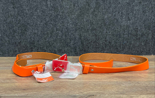 Puma Men's Belt Lot of 2 NWT Orange Genuine Leather Square & Logo Buckle Size L