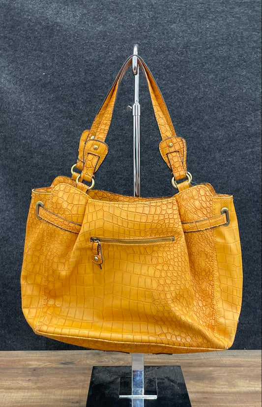 Jessica Simpson Yellow Crocodile Embossed Faux Leather Tote Shoulder Bag