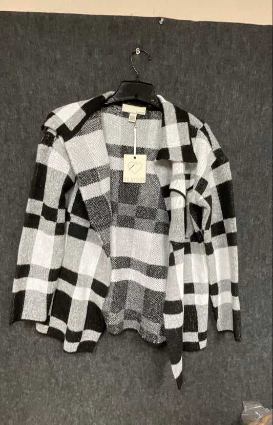 By Design Women's Black White Plaid Open Front Knit Cardigan Jacket Sz S NWT