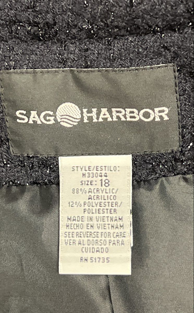 Sag Harbor Women's Navy Metallic Shimmer Boucle Tweed Button Front Jacket Sz 18