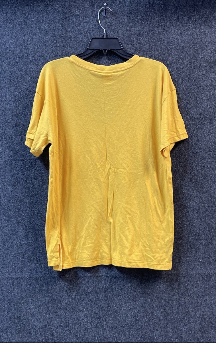 PINK Victoria's Secret Women's Yellow Silver Glitter Logo V-Neck T-Shirt Sz L