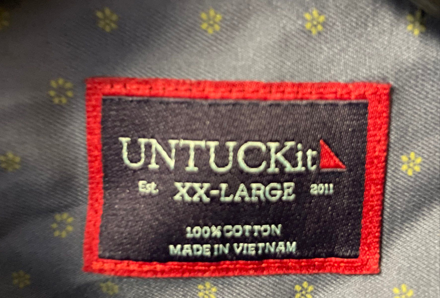 Untuckit Men's Blue Cotton Micro Print Short Sleeve Button Up Shirt XXL