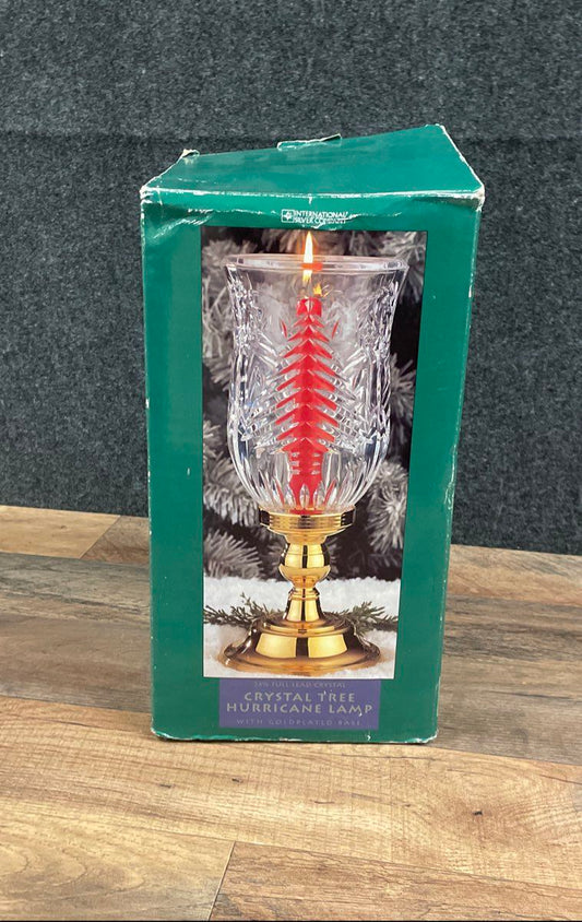 International Silver Co Crystal Tree Hurricane Lamp Full Lead Crystal Gold