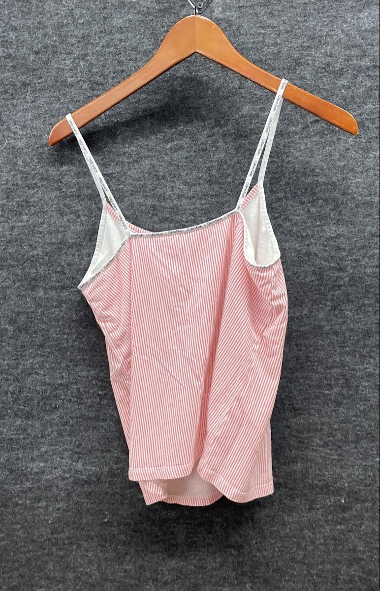 Calvin Klein Women's Pink White Striped Sleepwear Tank Top Logo Straps Sz L