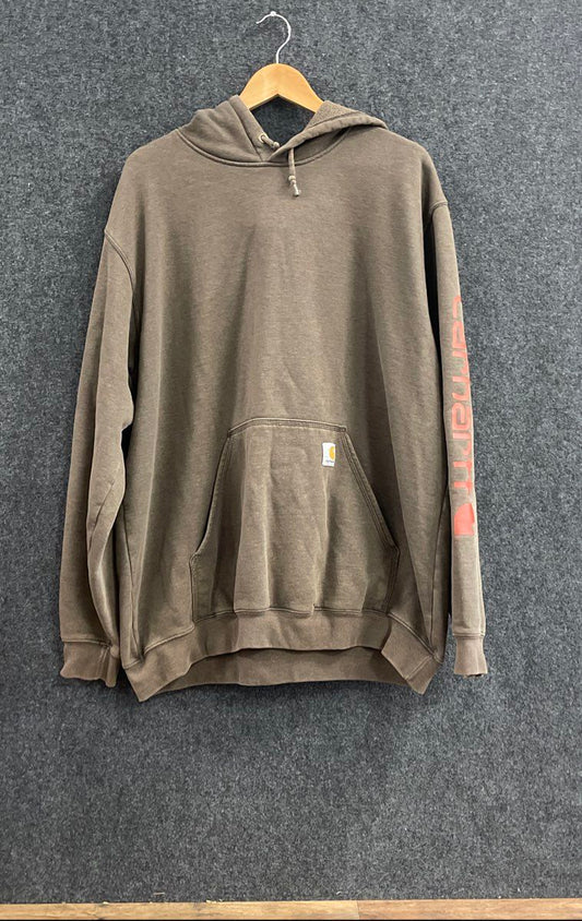 Carhartt Men's Brown Original Fit Pullover Hoodie Sleeve Graphic Logo Sz XL