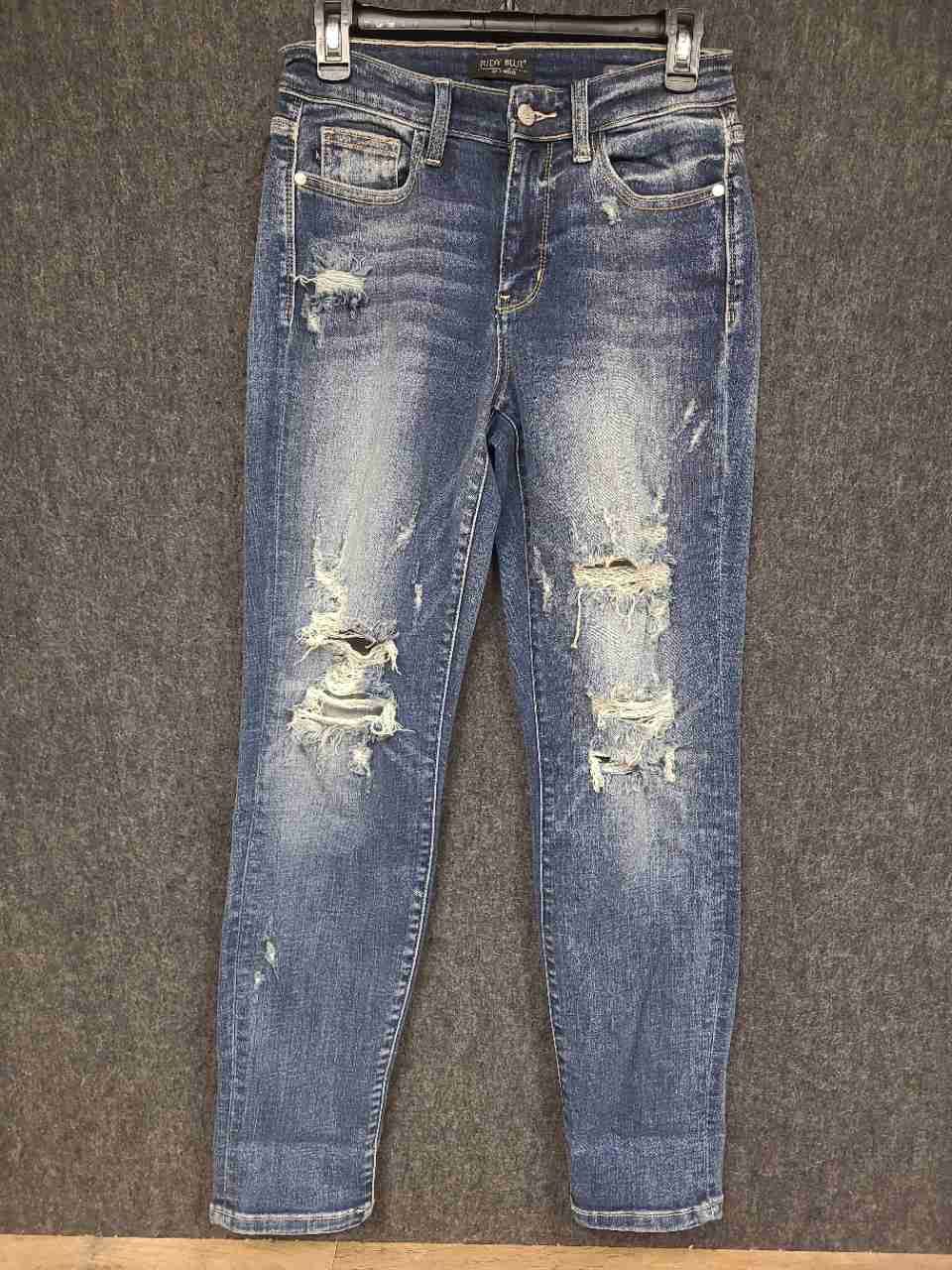 Judy Blue Women's Boyfriend Fit Jeans Blue Distressed Ripped Stretch Sz 3/26