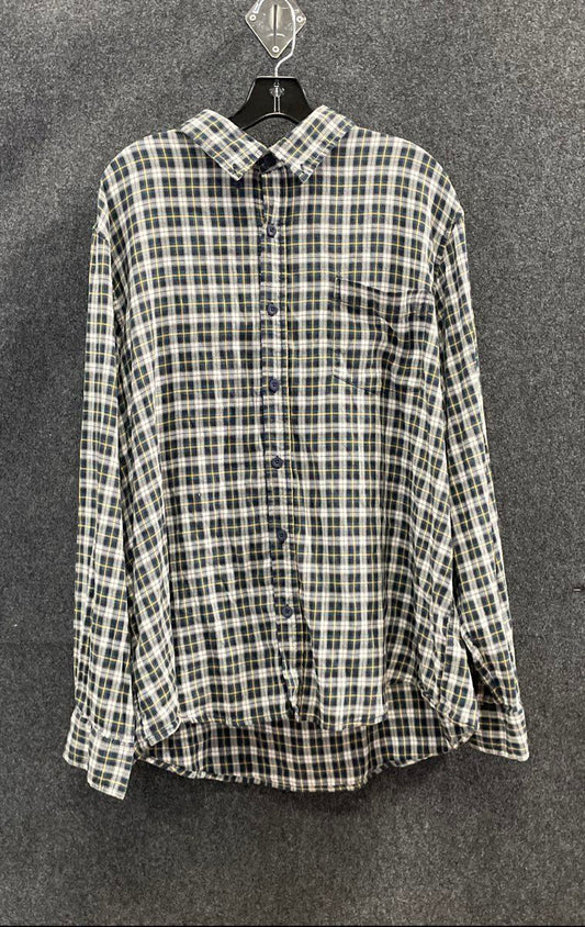 Lands' End Men's Blue Plaid Cotton Rayon Stretch Button Up Shirt Size XXL