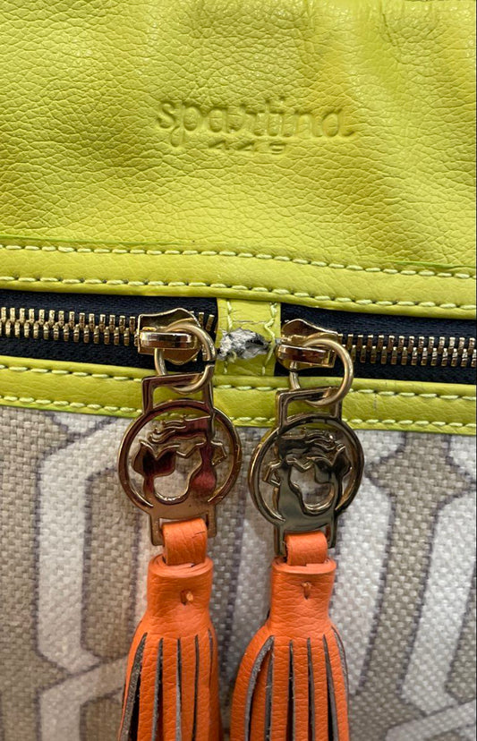 Spartina 449 Green Linen Leather Daufuskie Island Crossbody Bag Gold Hardware