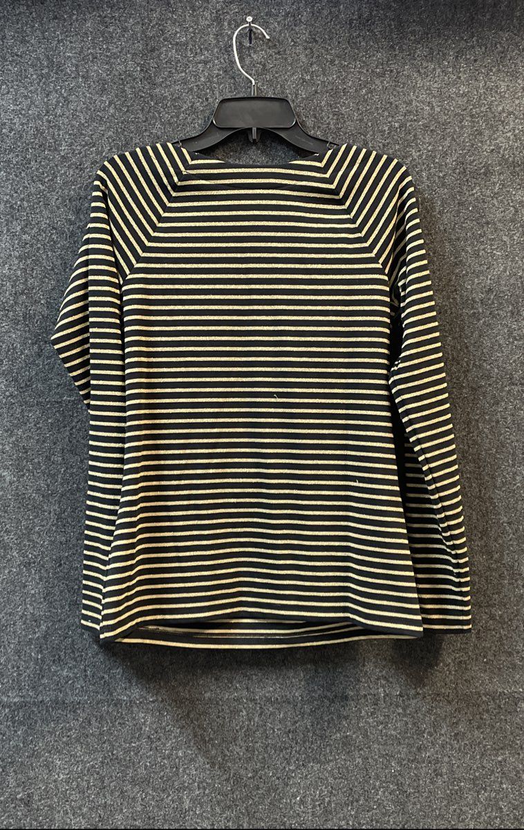 Lauren Ralph Lauren Women's Black Gold Metallic Striped Boat Neck Top Sz L