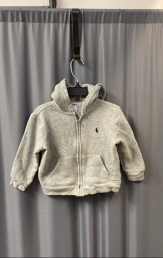 Polo Ralph Lauren Toddler Gray Full Zip Hoodie Navy Pony Logo Sz 24T