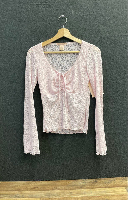 Coco & Shay Women's Pink Lace Long Sleeve Tie Front V-Neck Top Sz M NWT