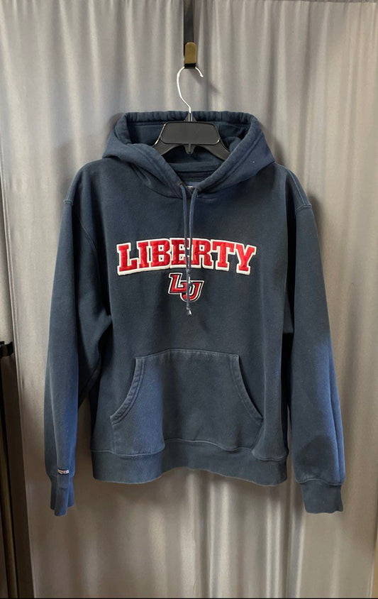 JanSport Men's Liberty University Flames Pullover Hoodie Navy Blue Size M
