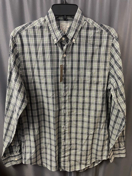 J. Crew Men's Secret Wash Stretch Green Navy Plaid Button Down Shirt Sz S NWT
