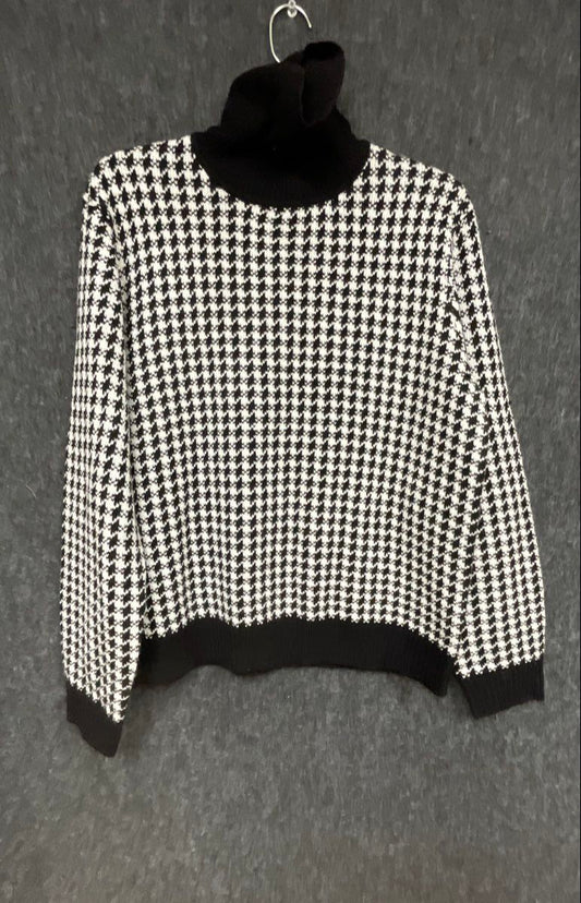 Vintage 90s Evan-Picone Women's Black White Houndstooth Turtleneck Sweater Sz XL